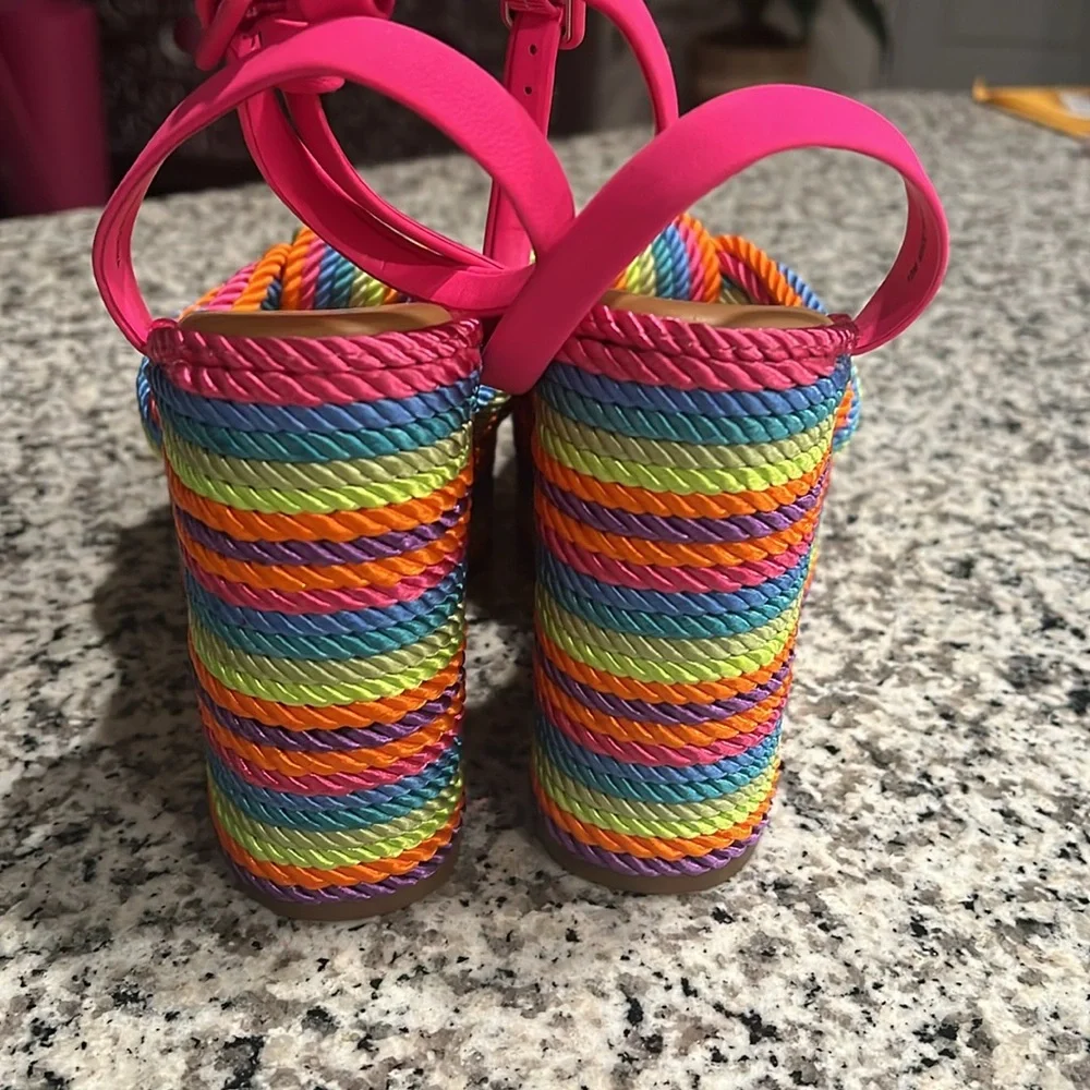 Gianni Bini Leena Rainbow Platform Cord Knot Wedge Sandals - Picture 4 of 9
